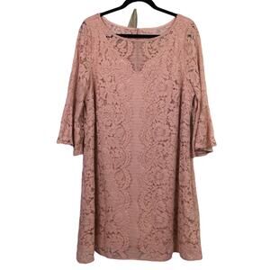 Lane Bryant Women's Romantic Feminine Lace Flounce Sleeve Pink Dress Size 14P